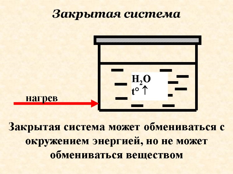 Закрытая система может обмениваться с окружением энергией, но не может обмениваться веществом Закрытая система